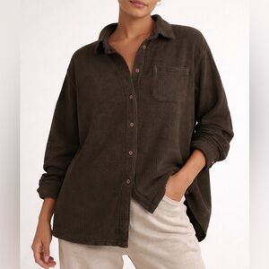 Set Active Womens Waffle Knit Lounge Top Size XS Brown Button Up Made In USA